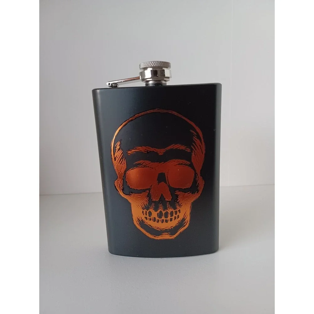 Orange And Black Halloween Holiday Seasonal Skull Flask Drinkware
